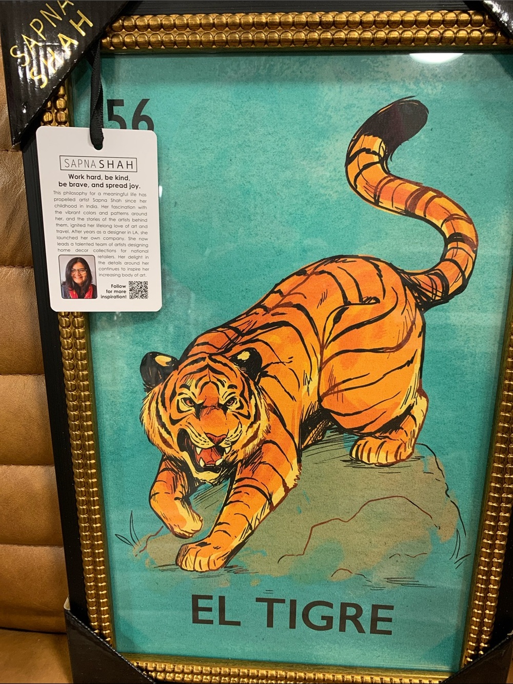 SAPNA SHAH "El Tigre" Framed Tiger Art Print - Teal & Orange
